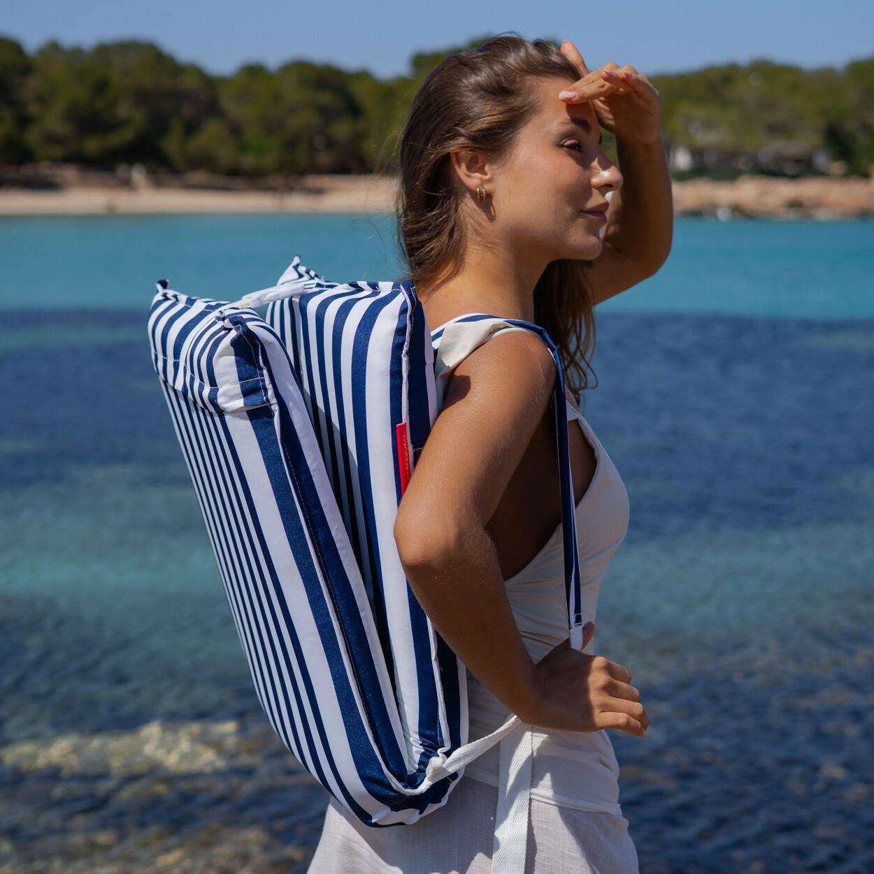 Flamingueo silla playa tumbona mochila poliéster azul 3/5