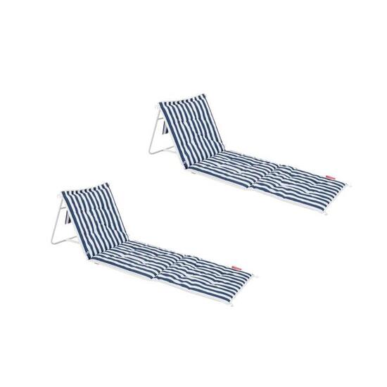 Flamingueo chaise plage pliante transat polyester bleue