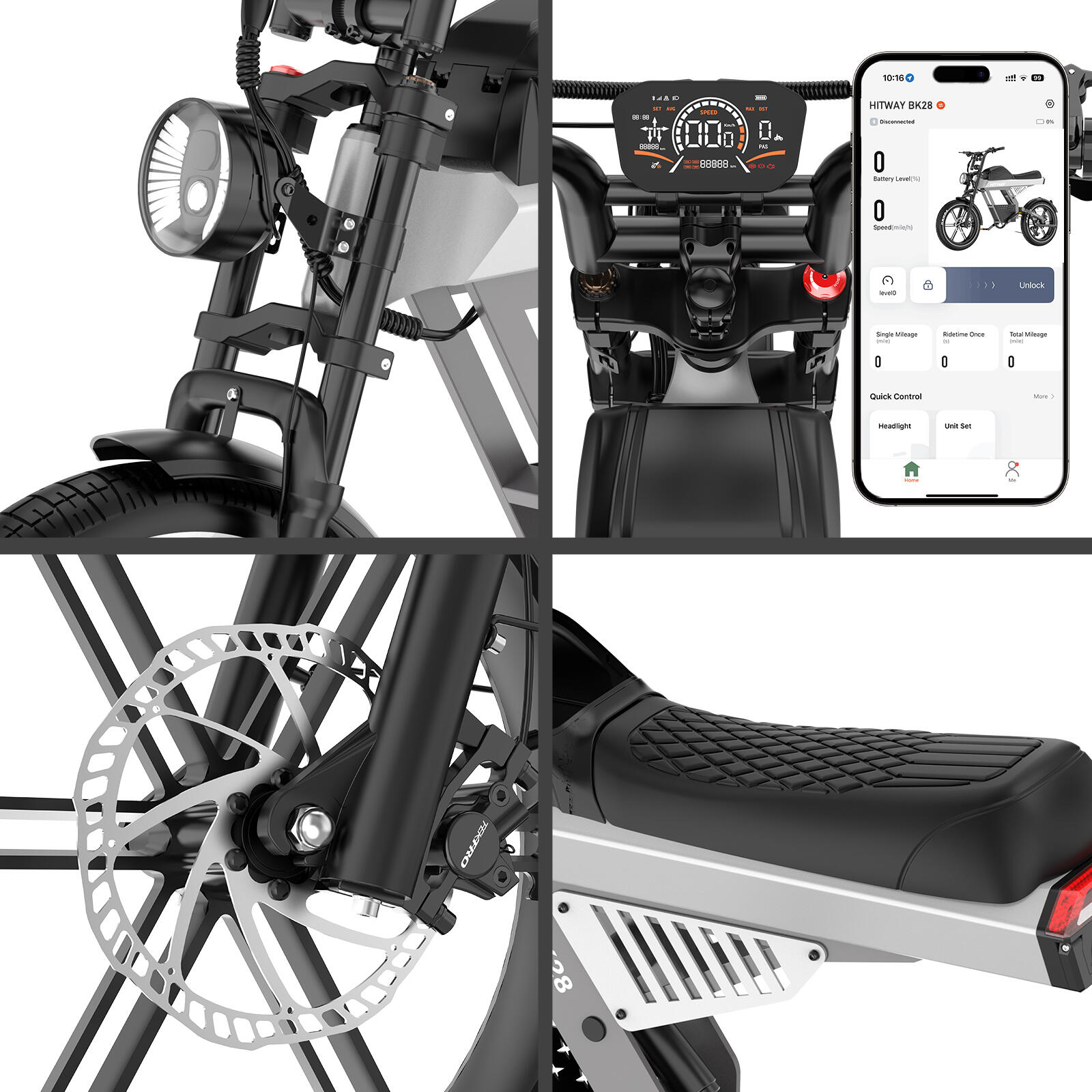 Elektrische fatbike 20” 1200Wh 20×4.5 banden Tektro remmen BK28 6/7