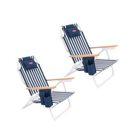 Flamingueo chaise de plage inclinable 5 positions aluminium bleu