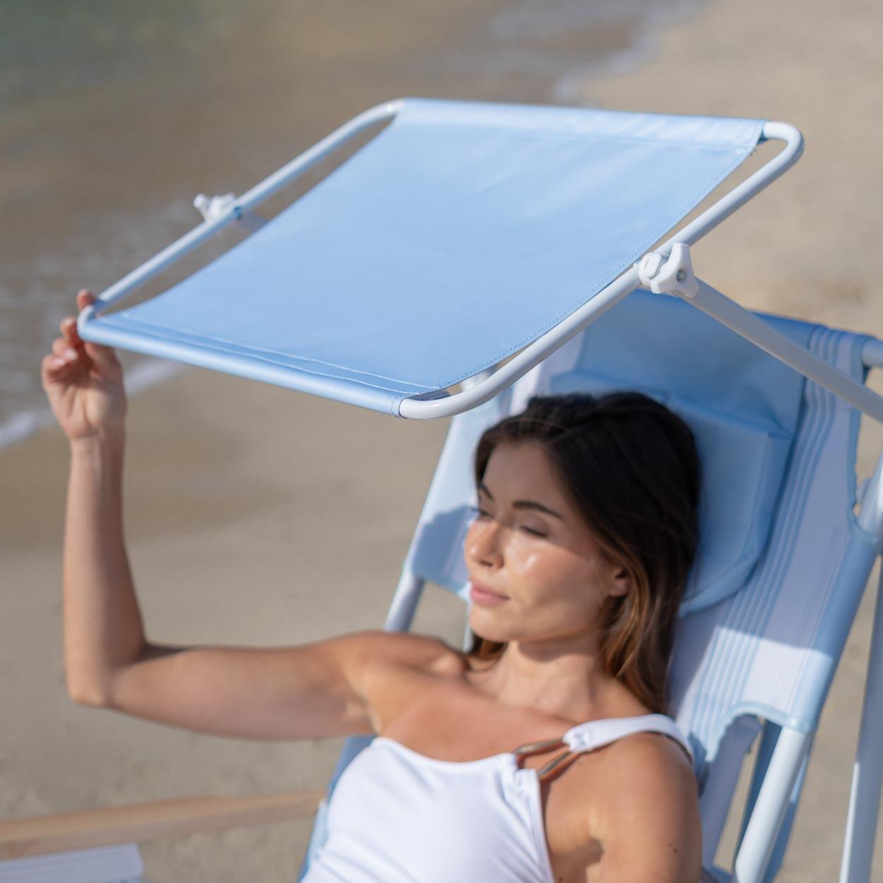 Flamingueo silla playa reclinable parasol poliéster azul 3/7