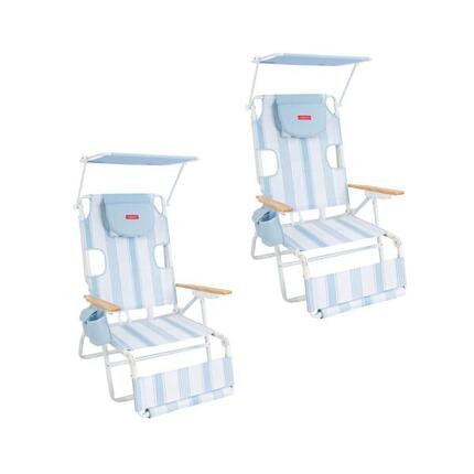 Flamingueo chaise de plage inclinable avec parasol polyester bleu