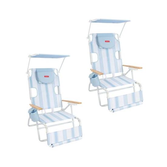 Flamingueo chaise de plage inclinable avec parasol polyester bleu