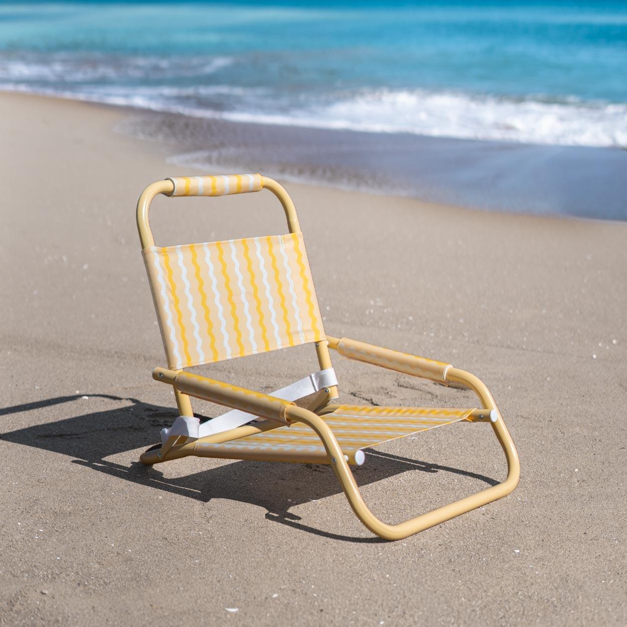 Flamingueo silla playa baja plegable aluminio poliéster amarillo 2/6