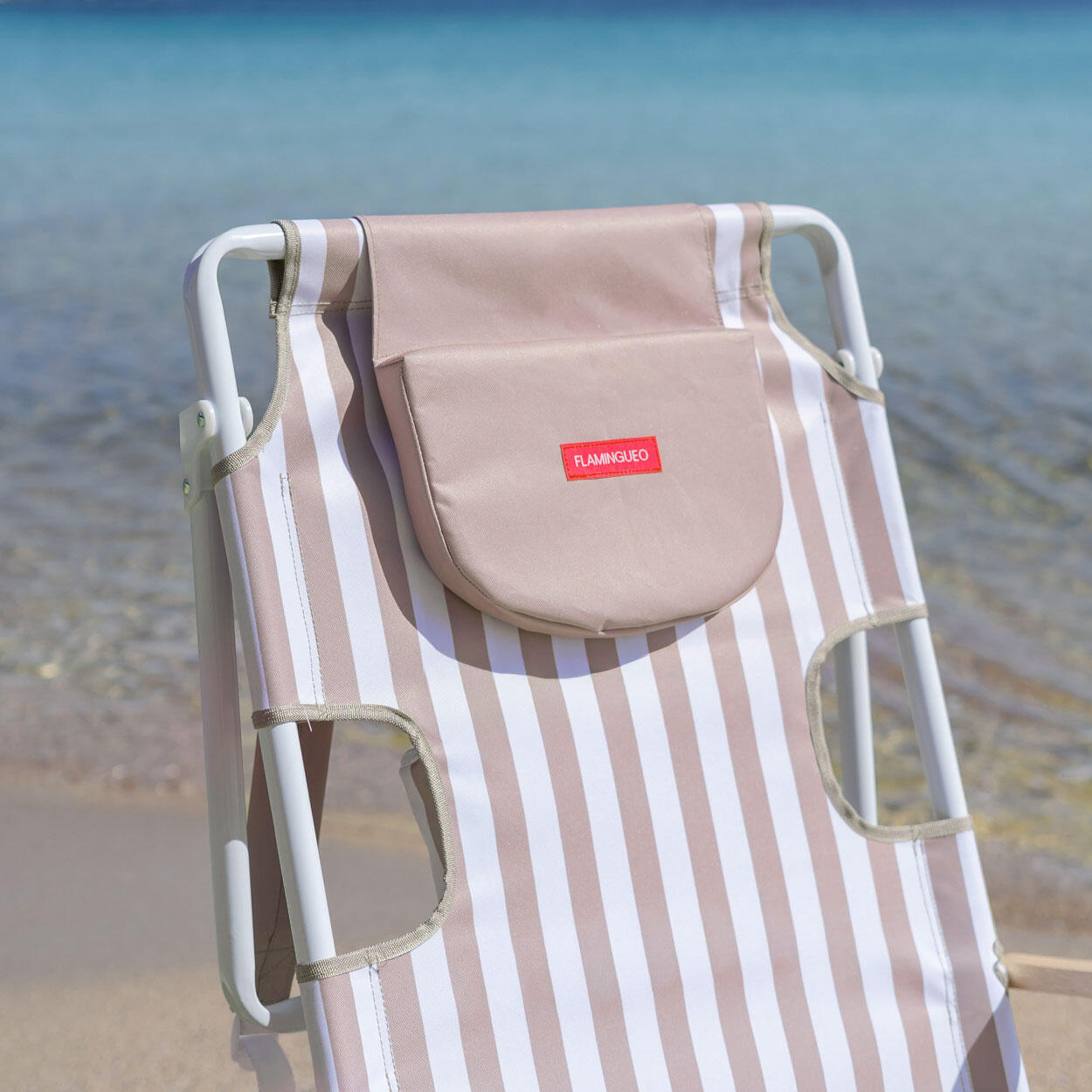Flamingueo silla playa reclinable reposapiés aluminio beige 5/7