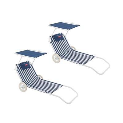 Flamingueo lettino spiaggia pieghevole con parasole poliestere blu