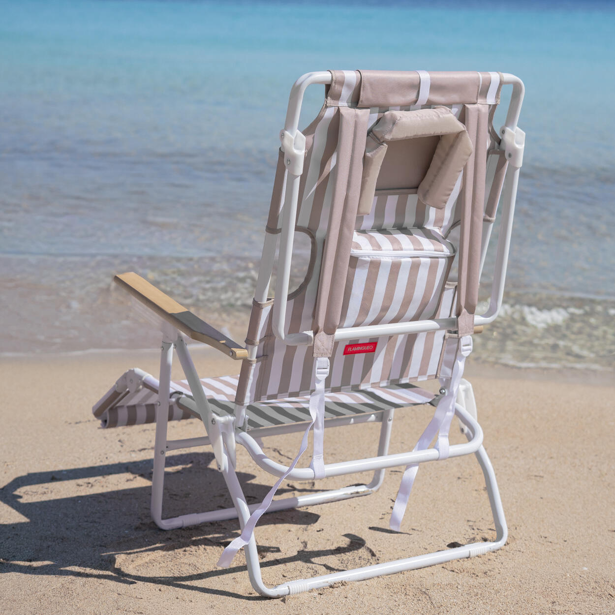 Flamingueo silla playa reclinable reposapiés aluminio beige 6/7