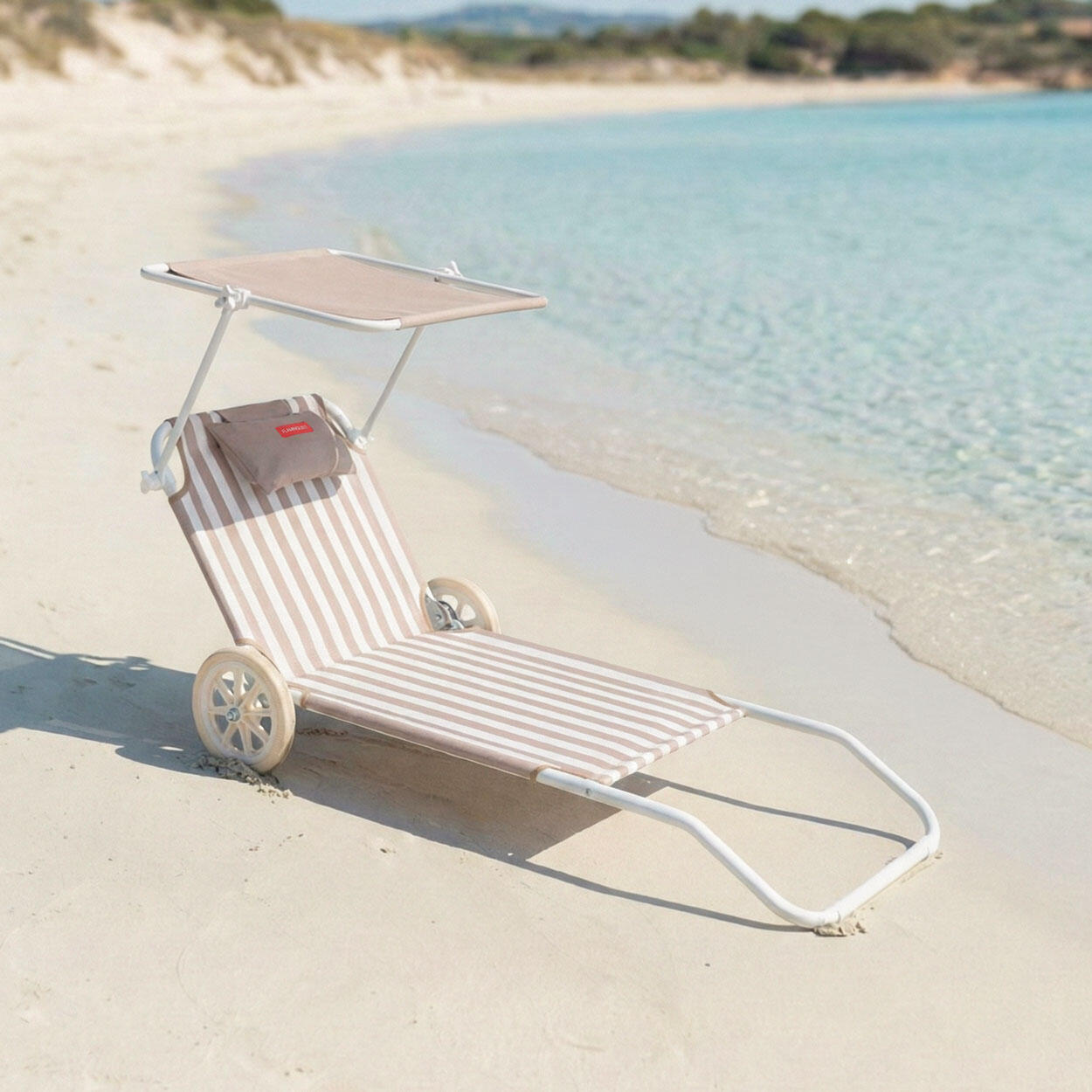 Flamingueo silla playa tumbona plegable parasol poliéster beige 2/6