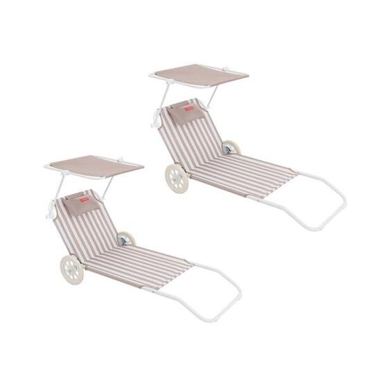 Flamingueo lettino spiaggia pieghevole con parasole poliestere beige