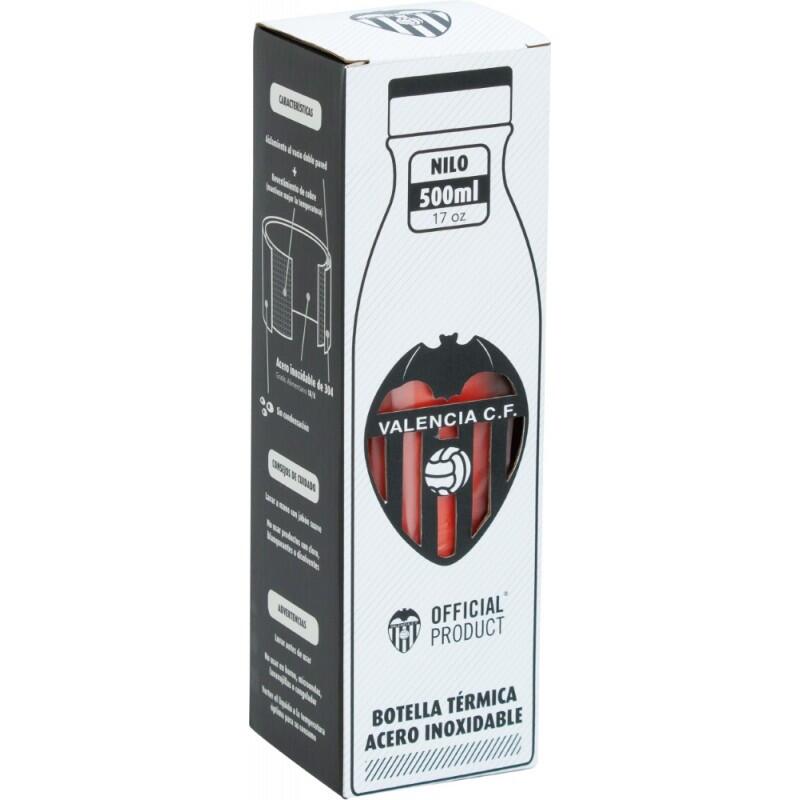 Botella térmica 500 ml negro y blanco Valencia CF frío 48h calor 24h 6/7