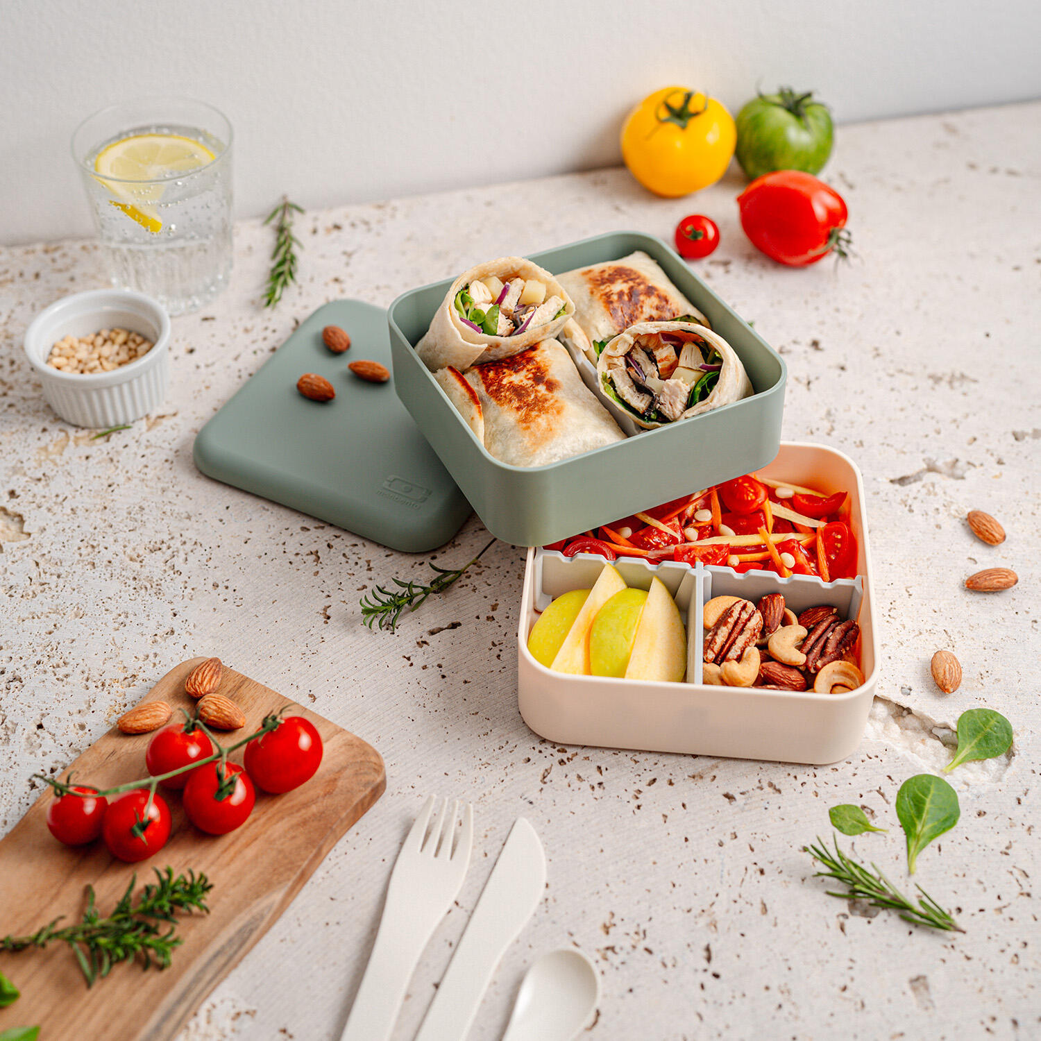 Boite repas compartimentée 1L|Adulte|Couverts inclus|Bureau, pique-nique|Flex 5/5