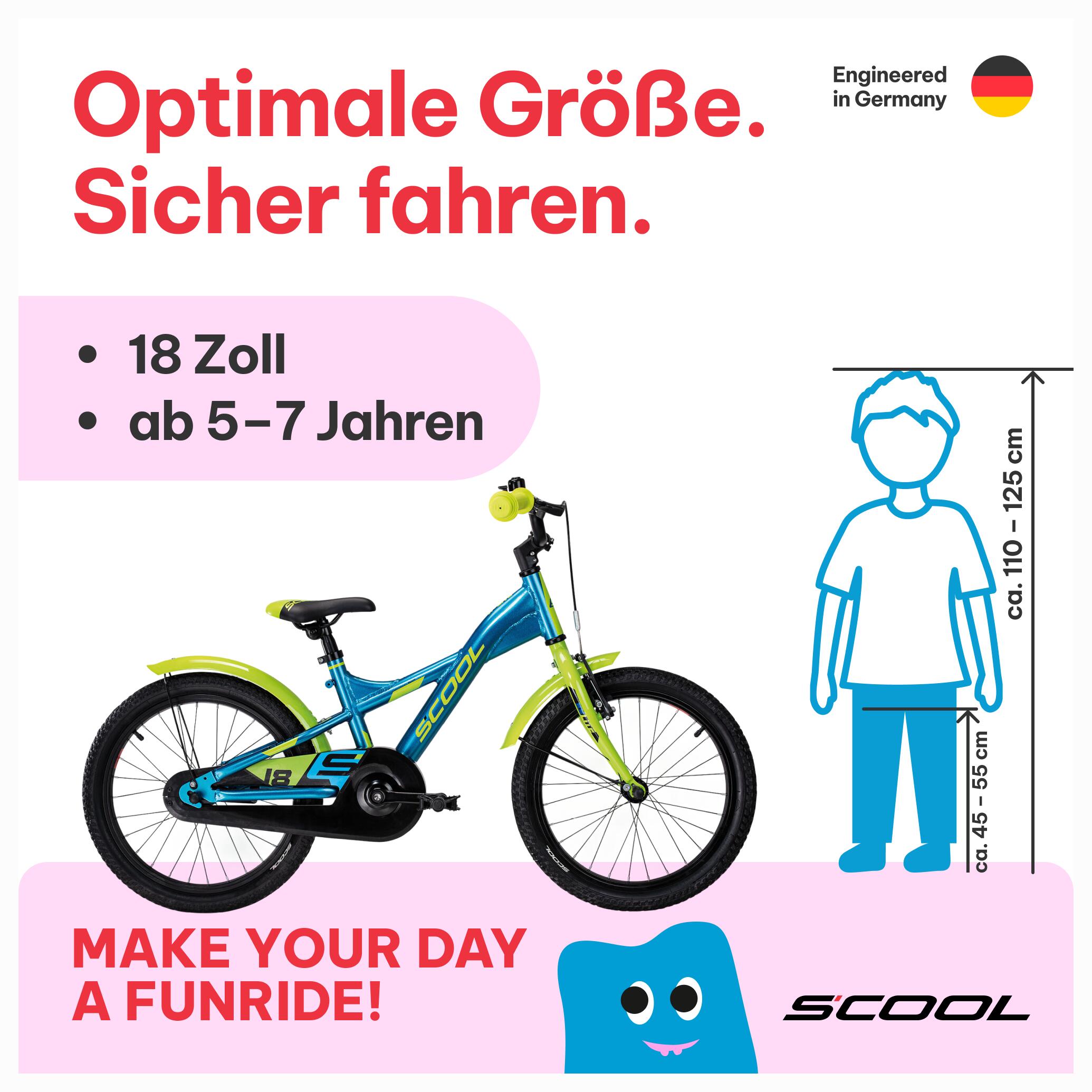 XXlite, 18 Zoll Kinderfahrrad, 1-Gang, Blau/Limette, 110–125 cm, 5–7 Jahre 2/7