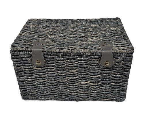 Panier Avada bleu-gris large 47x31x28 cm avec couvercle