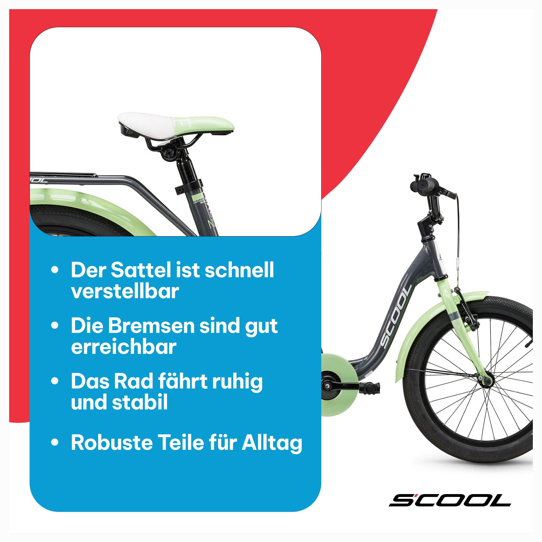 niXe, 18 Zoll Kinderfahrrad, 1-Gang, Dunkelgrau/Hellgrün, 110–125 cm, 5–7 Jahre 7/7