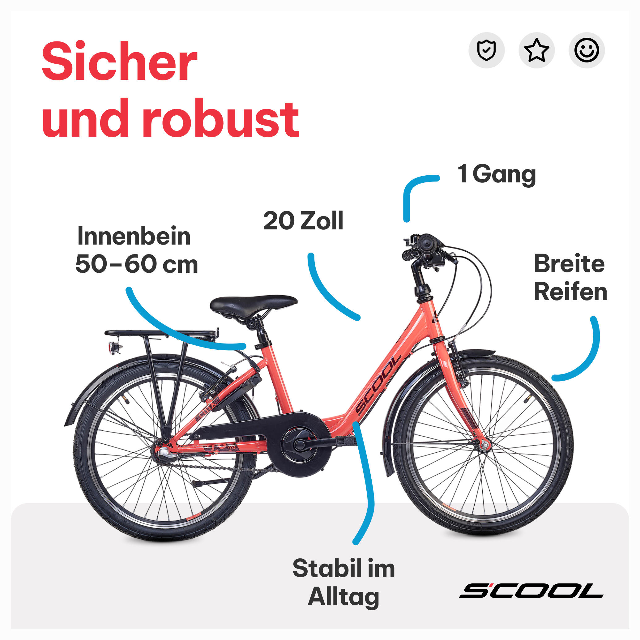 chiX, 20 Zoll Kinderfahrrad, 3-Gang, Rot, 115–130 cm, 6–9 Jahre 5/7