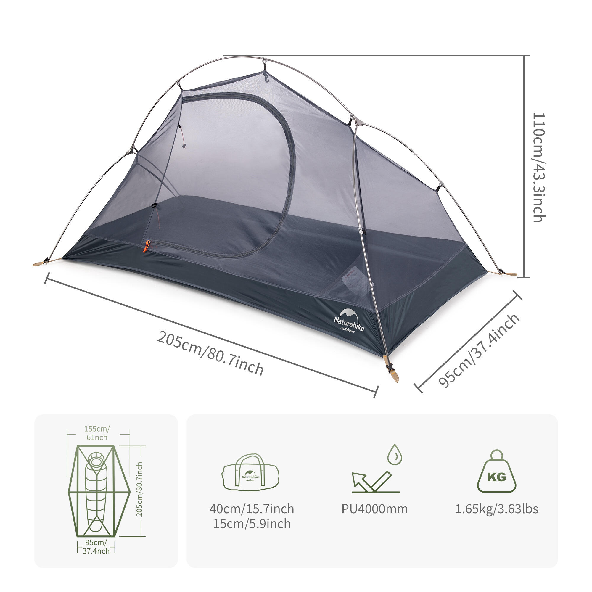 Cycling ultralight 1 person 20D tent and mats - green 2/7
