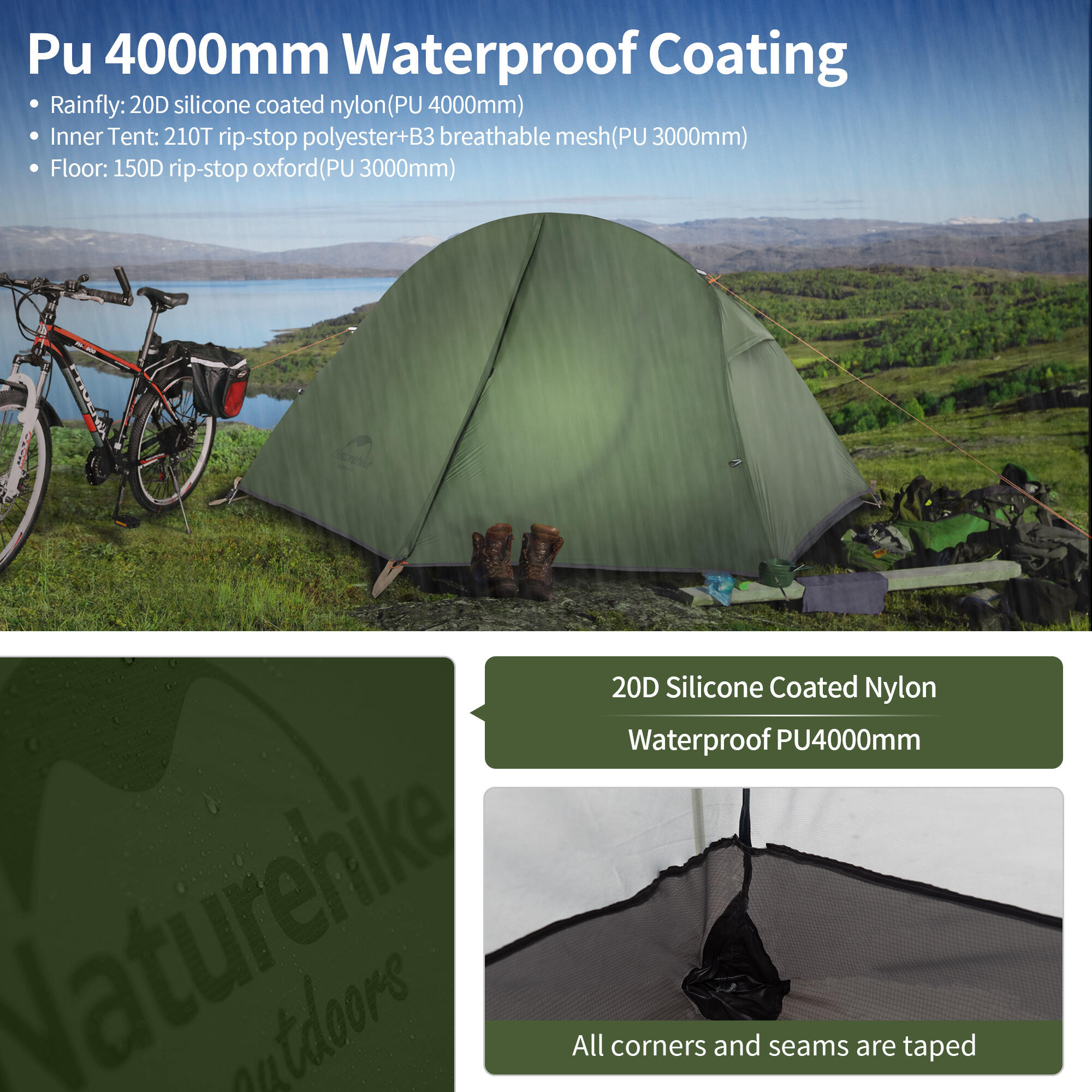 Cycling ultralight 1 person 20D tent and mats - green 7/7