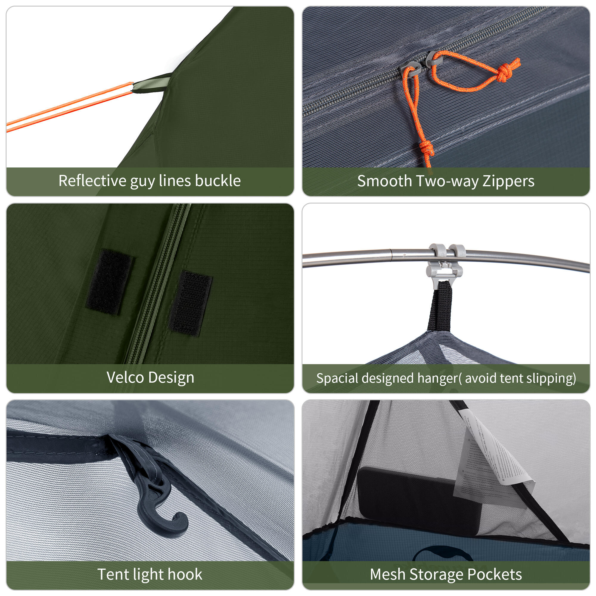 Cycling ultralight 1 person 20D tent and mats - green 5/7