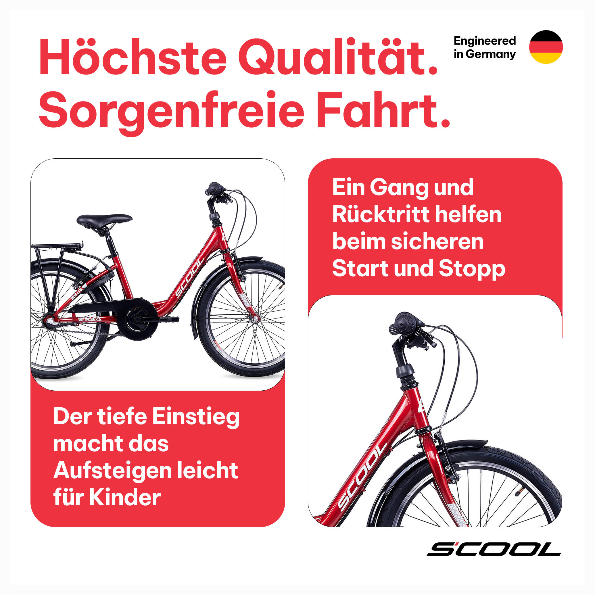 Kinderfiets voor meisjes SCOOL chiX-N3-3 versnellingen-Coral-Dark-Red-Terugtrapr 3/7