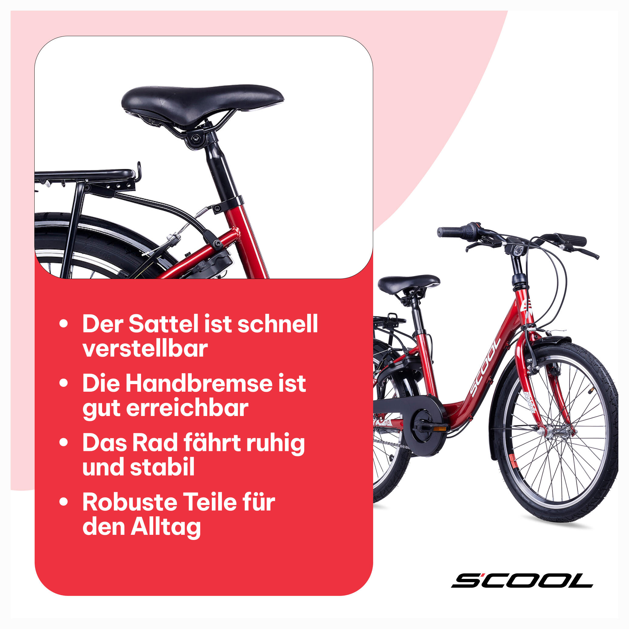 Kinderfiets voor meisjes SCOOL chiX-N3-3 versnellingen-Coral-Dark-Red-Terugtrapr 7/7