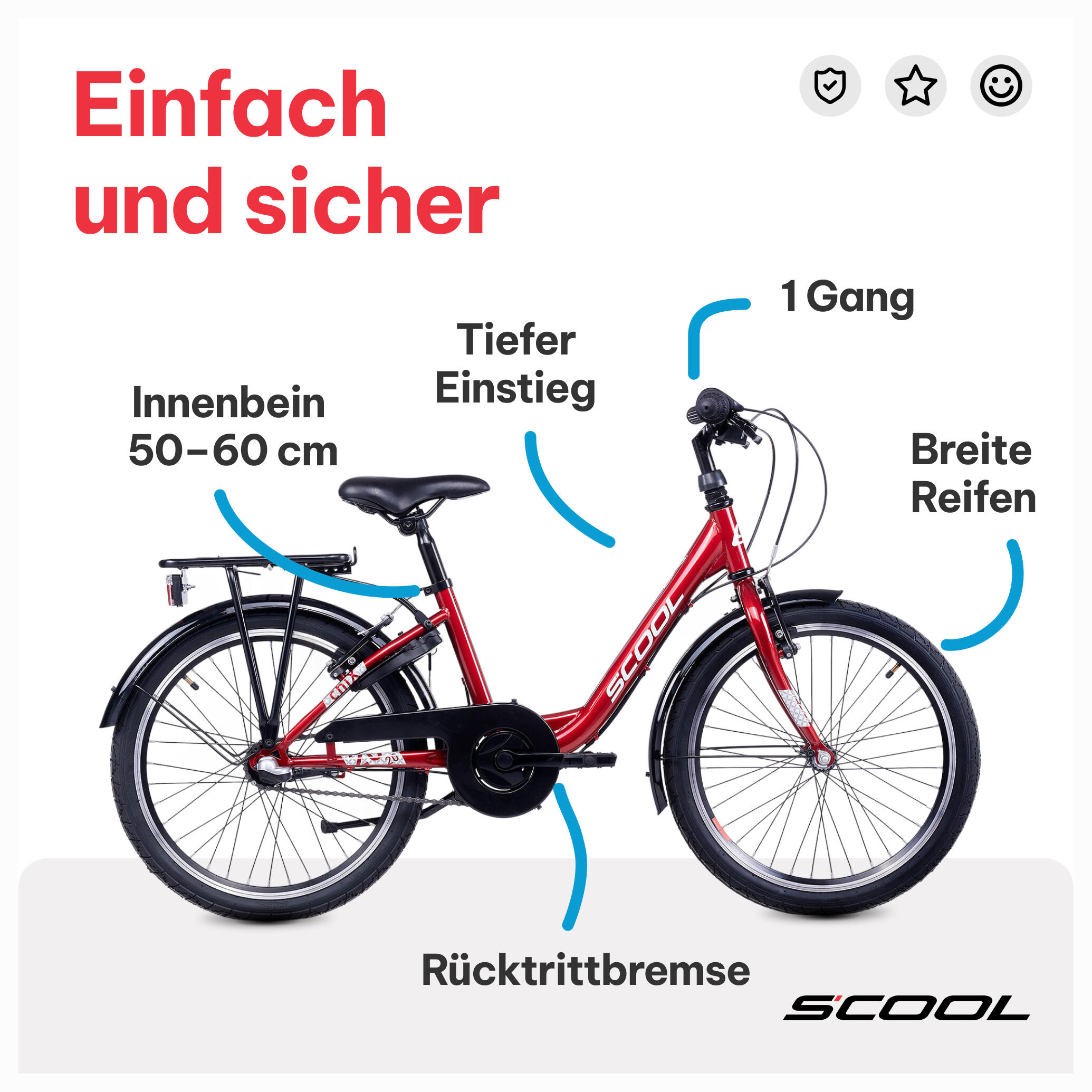 Kinderfiets voor meisjes SCOOL chiX-N3-3 versnellingen-Coral-Dark-Red-Terugtrapr 5/7