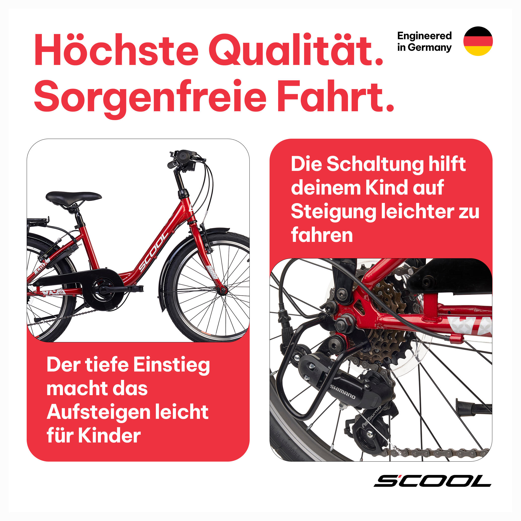 chiX, 20 Zoll Kinderfahrrad, 6-Gang, Rot/Weiß, 115–130 cm, 6–9 Jahre 3/7