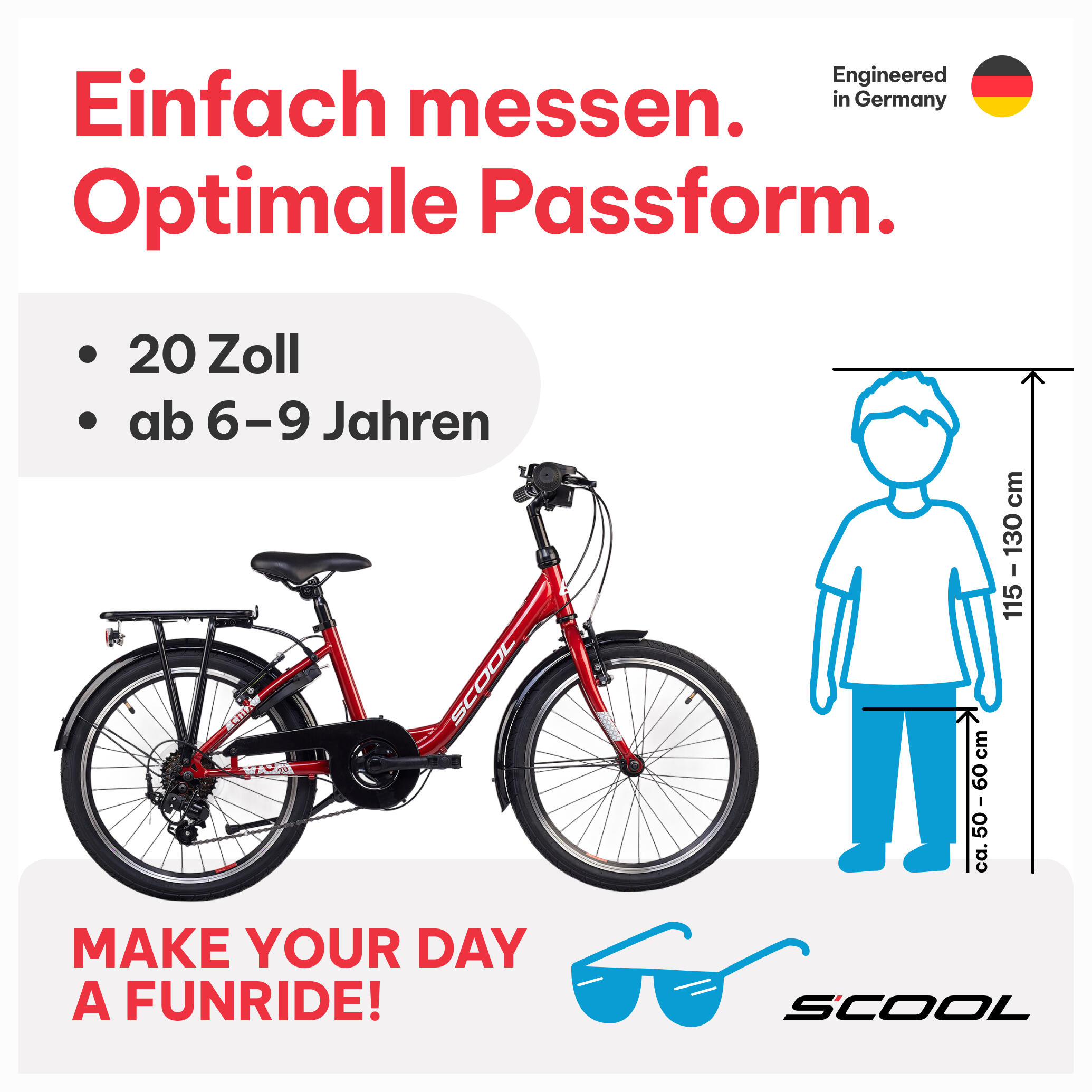 chiX, 20 Zoll Kinderfahrrad, 6-Gang, Rot/Weiß, 115–130 cm, 6–9 Jahre 2/7