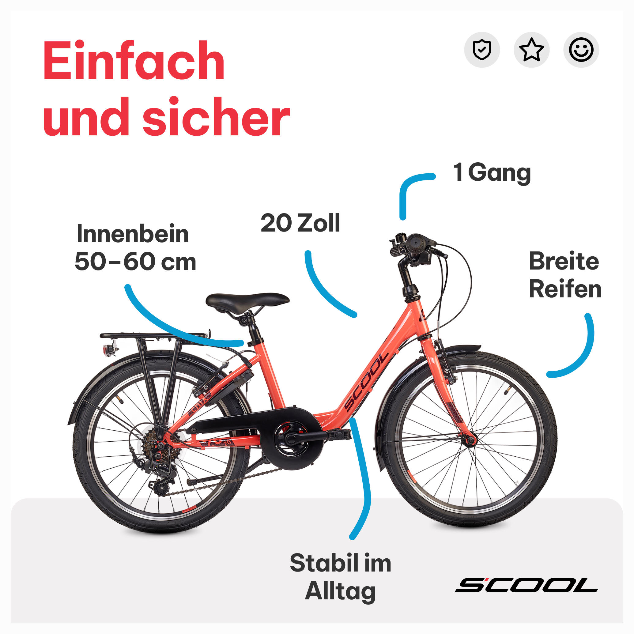 chiX, 20 Zoll Kinderfahrrad, 6-Gang, Koralle/Dunkelrot, 115–130 cm, 6–9 Jahre 5/7