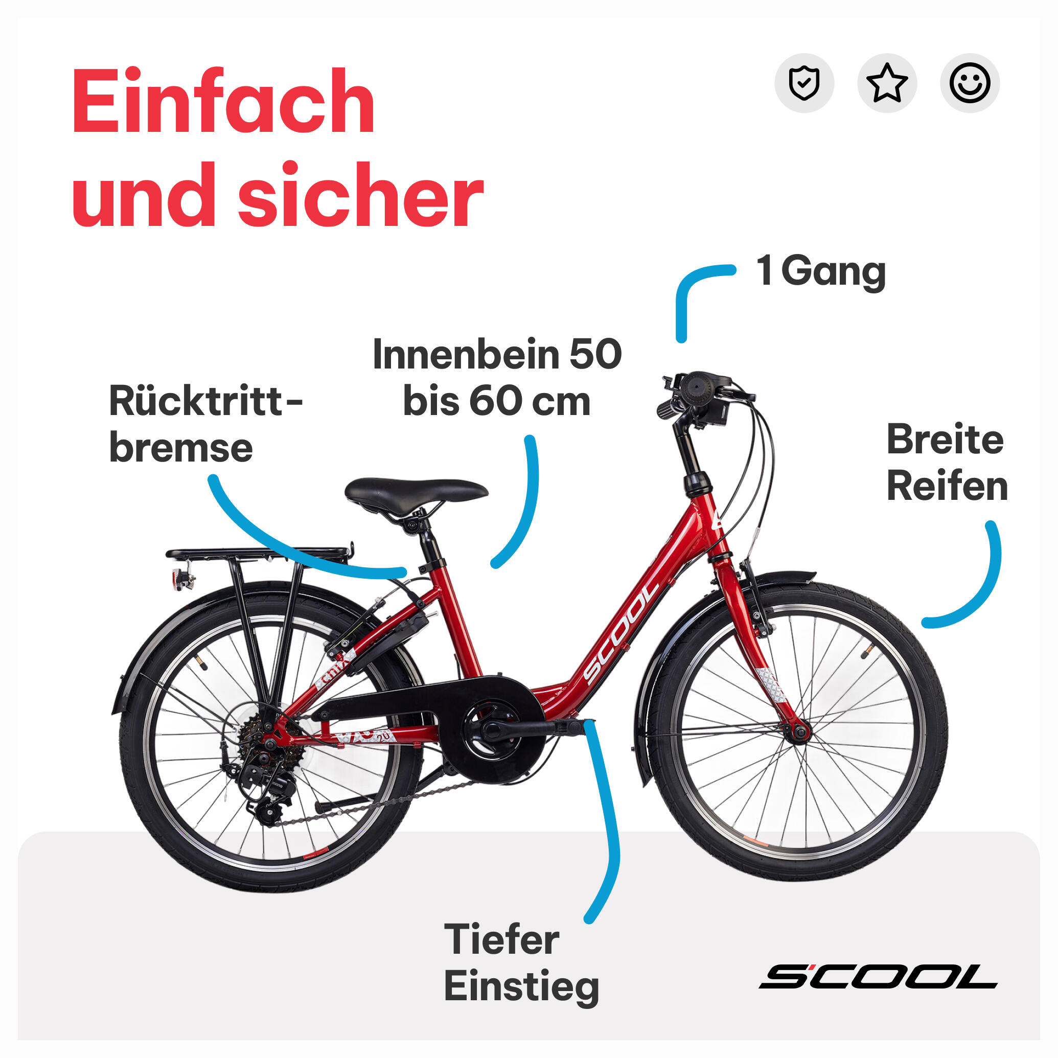 chiX, 20 Zoll Kinderfahrrad, 6-Gang, Rot/Weiß, 115–130 cm, 6–9 Jahre 5/7