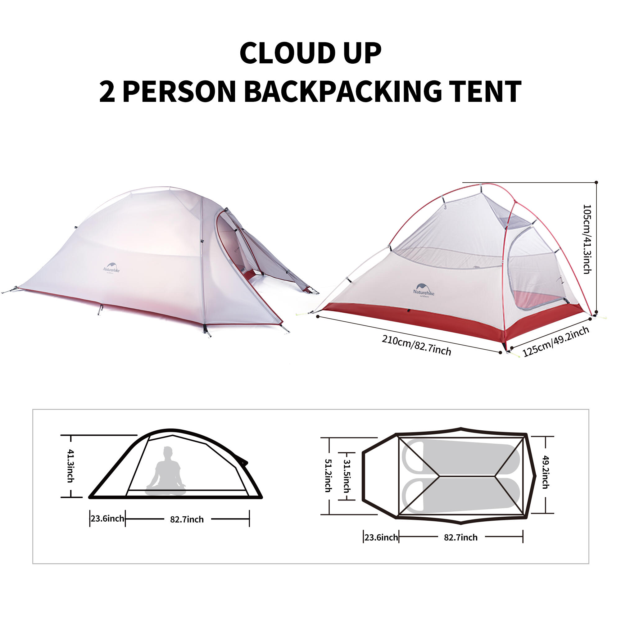 Cloud up 2 ultralight 20D tent - grey 6/7