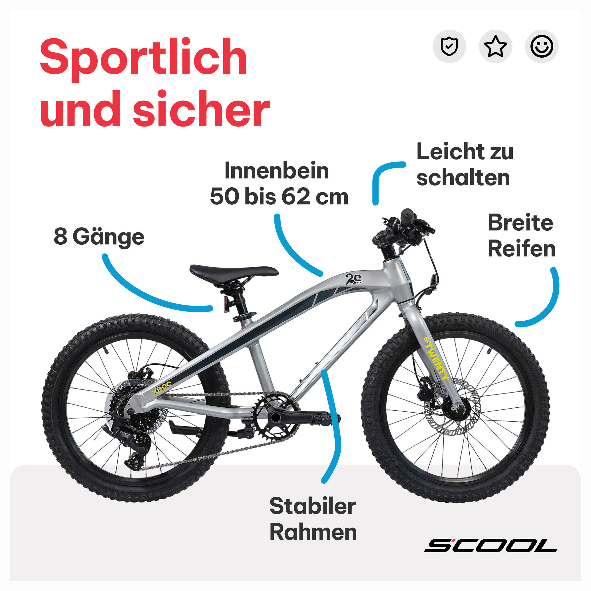 Bicicleta infantil de 20 pulgadas – S'COOL Xroc TWENTY – Shimano MTB de 8 veloci 5/7