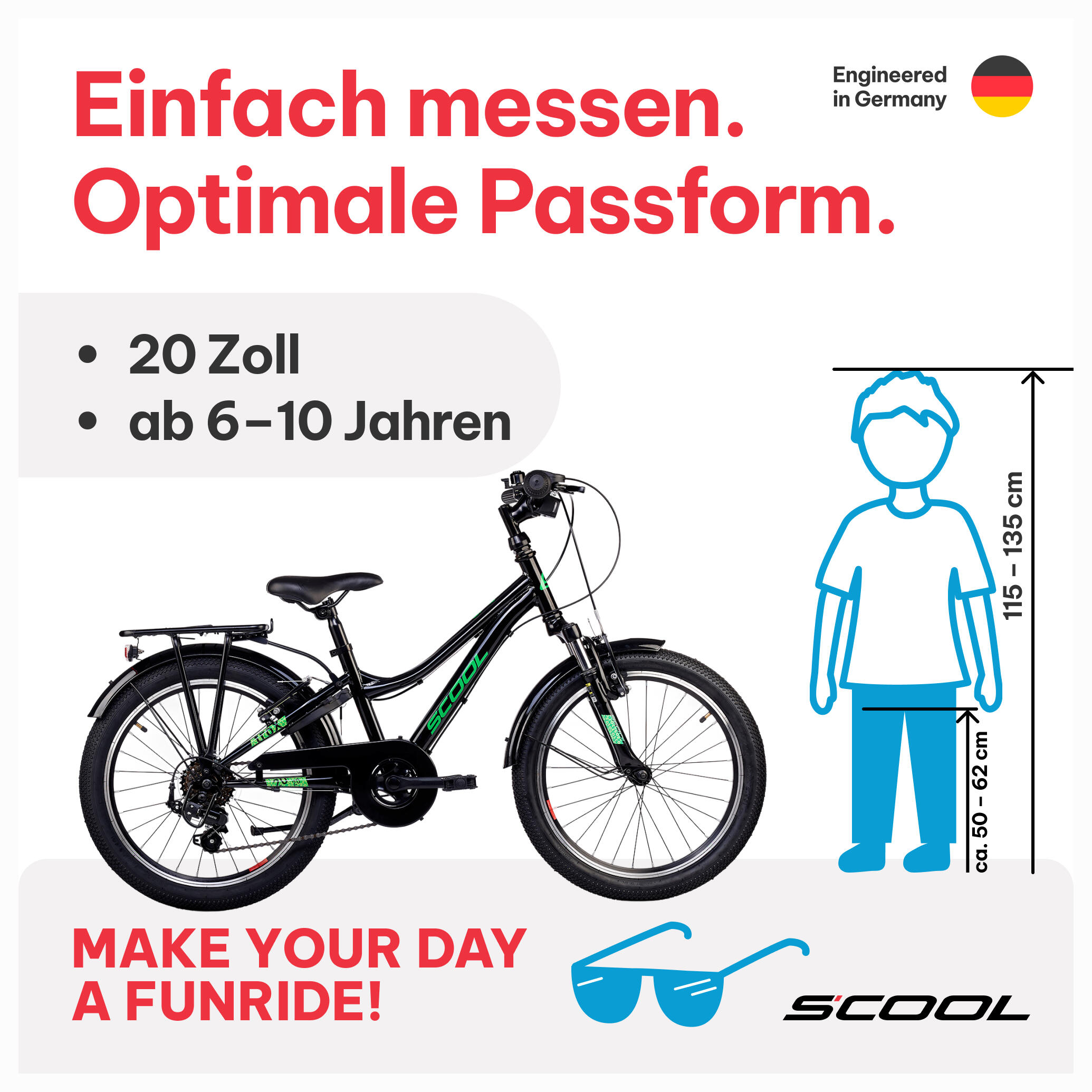 troX, 20 Zoll Kinderfahrrad, 6-Gang, Schwarz/Neongrün, 115–135 cm 2/7