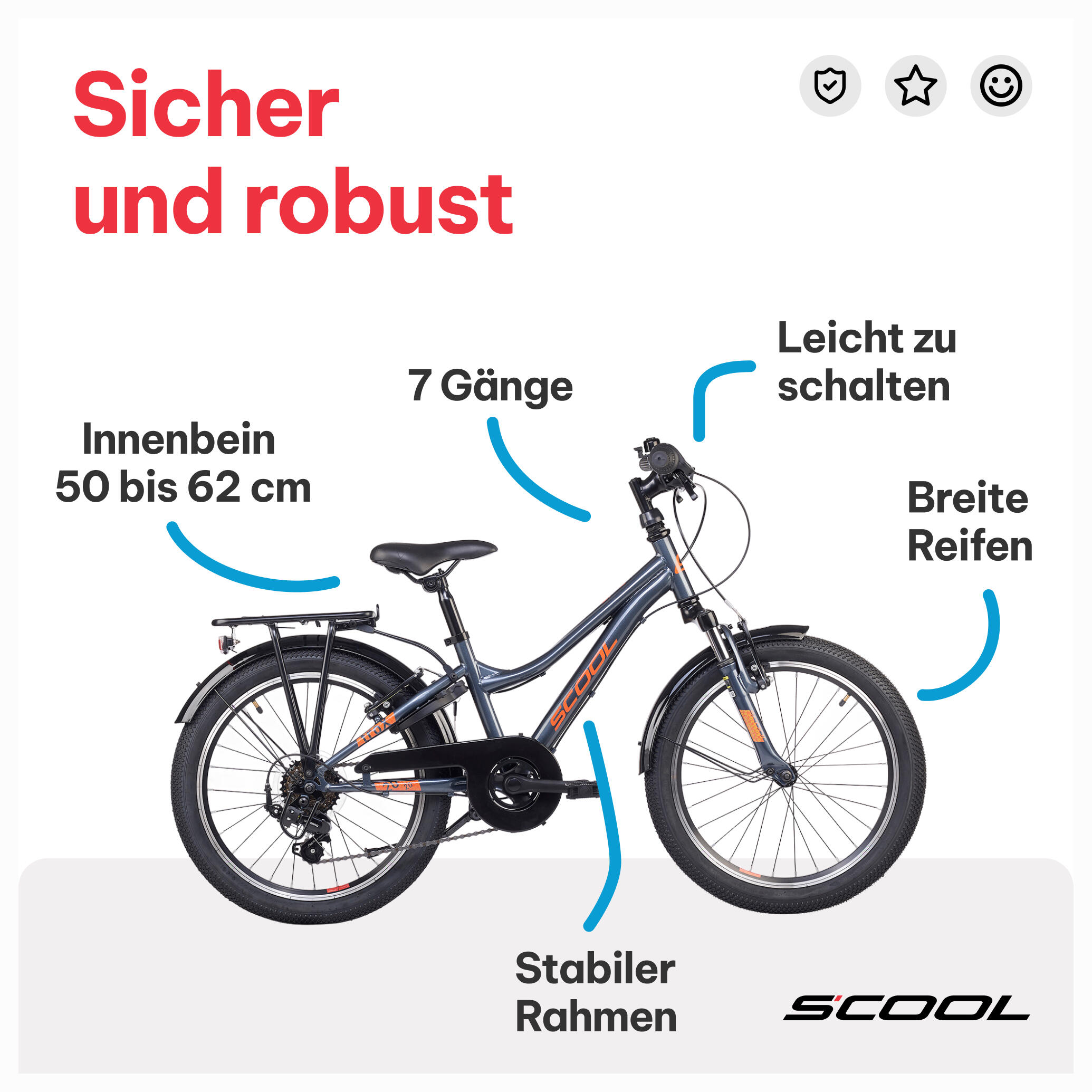 troX, 20 Zoll Kinderfahrrad, 6-Gang, Dunkelgrau/Orange, 115–135 cm 5/7