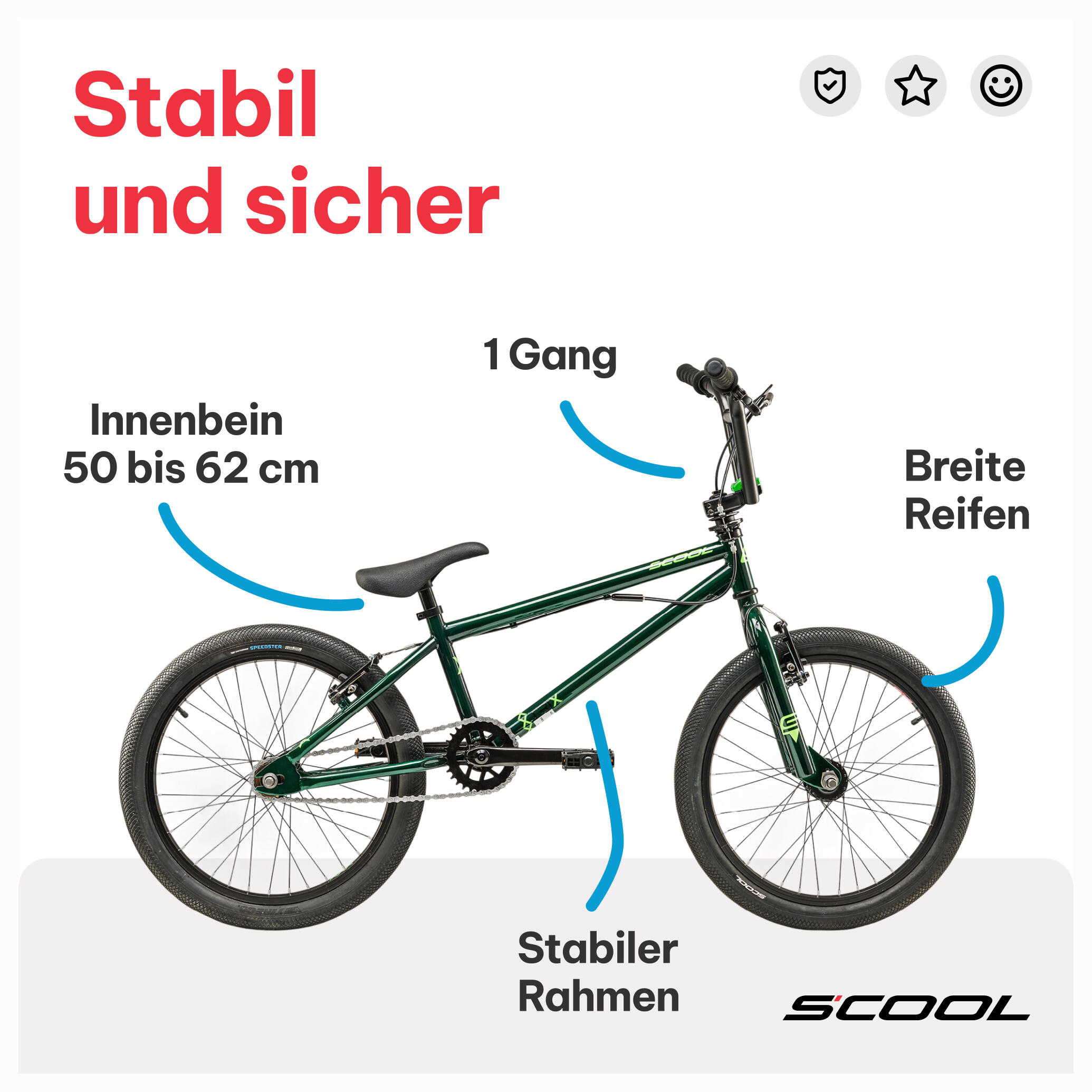 XtriX, 20 Zoll Kinderfahrrad, 1-Gang, Dunkelgrün/Neongrün, 115–130 cm 5/7