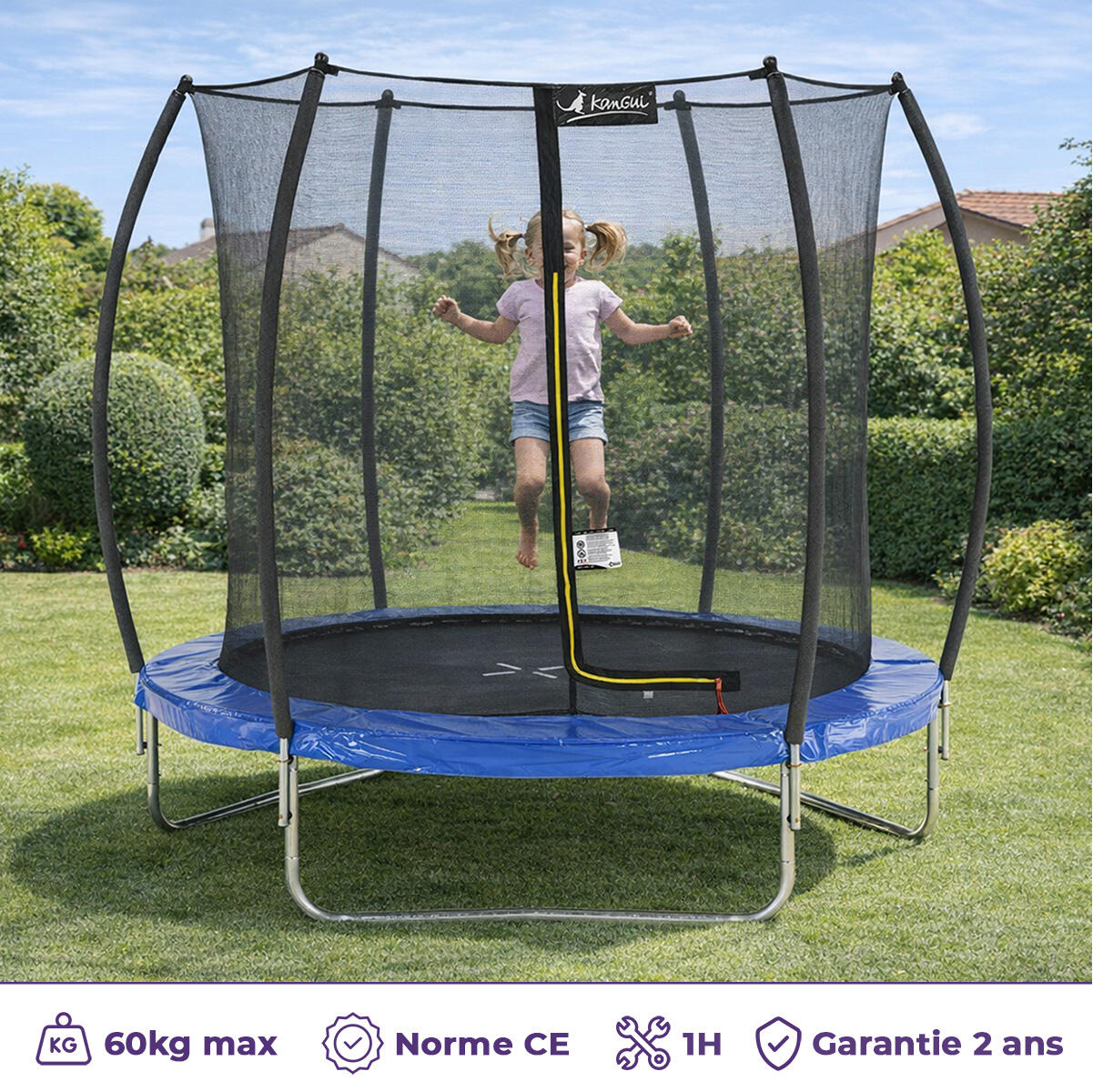 Trampoline FPR Ø 250 filet intérieur bleu jardin sécurisé 2/7