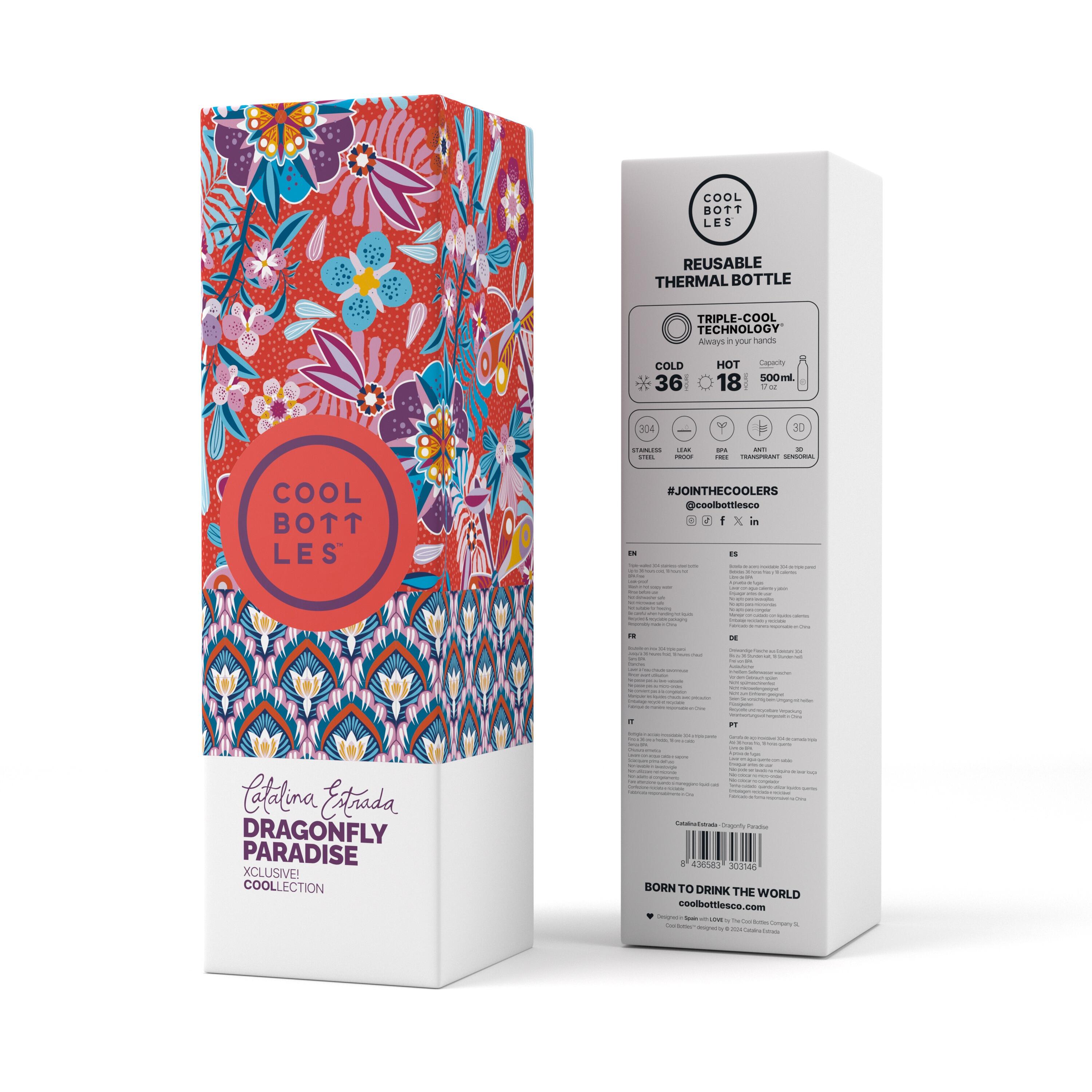 Botella Térmica Acero Inoxidable Cool Bottles. Dragonfly Paradise 500ml 4/5