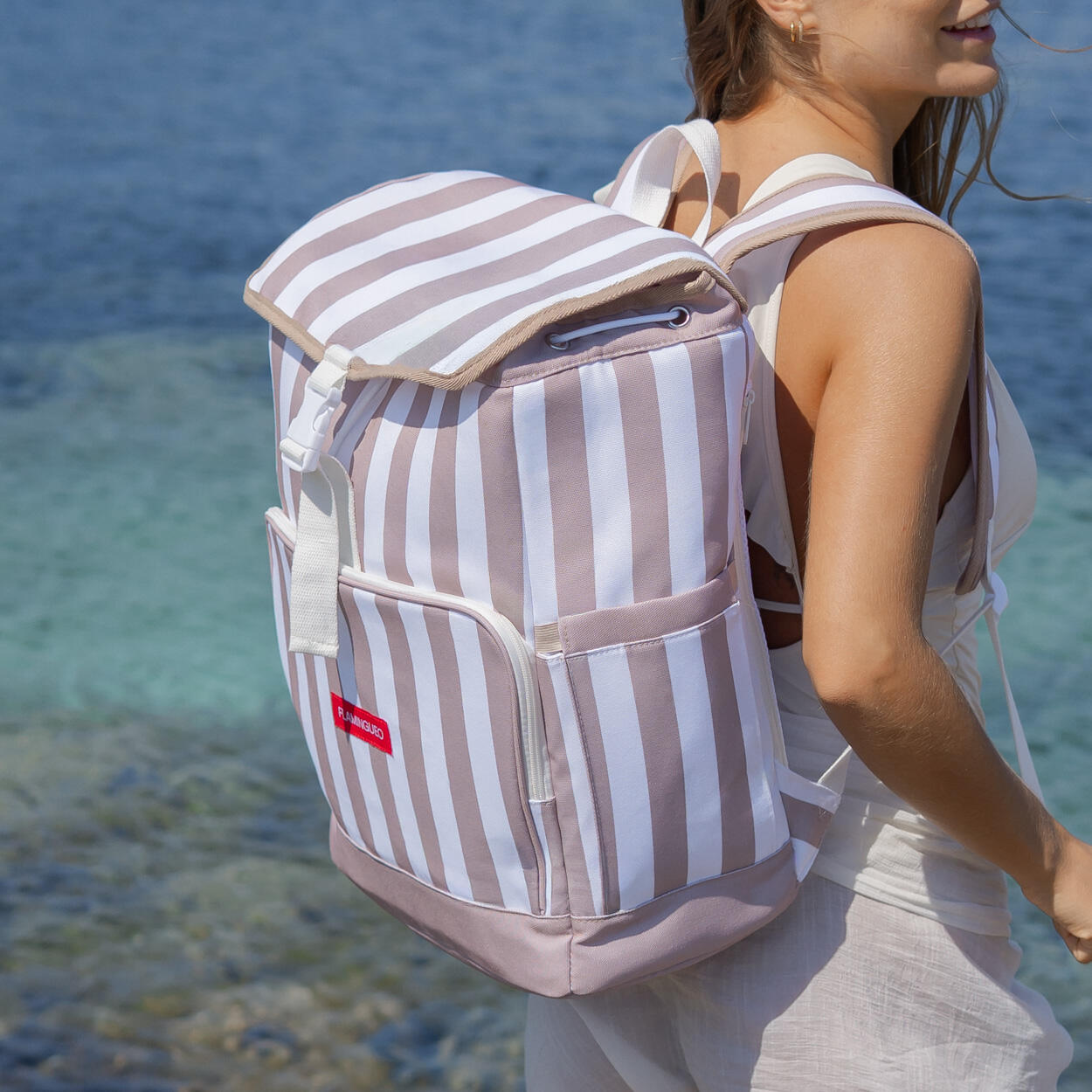 Flamingueo sac à dos glacière thermique 25l conserve froid 6h beige 6/7