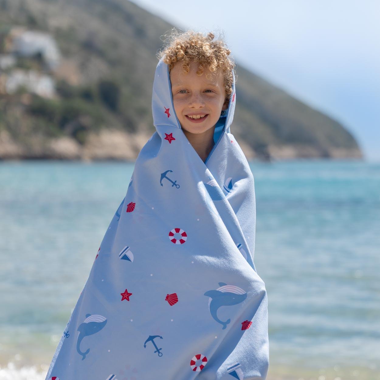 Serviette enfant microfibre à capuche bleue 2/7