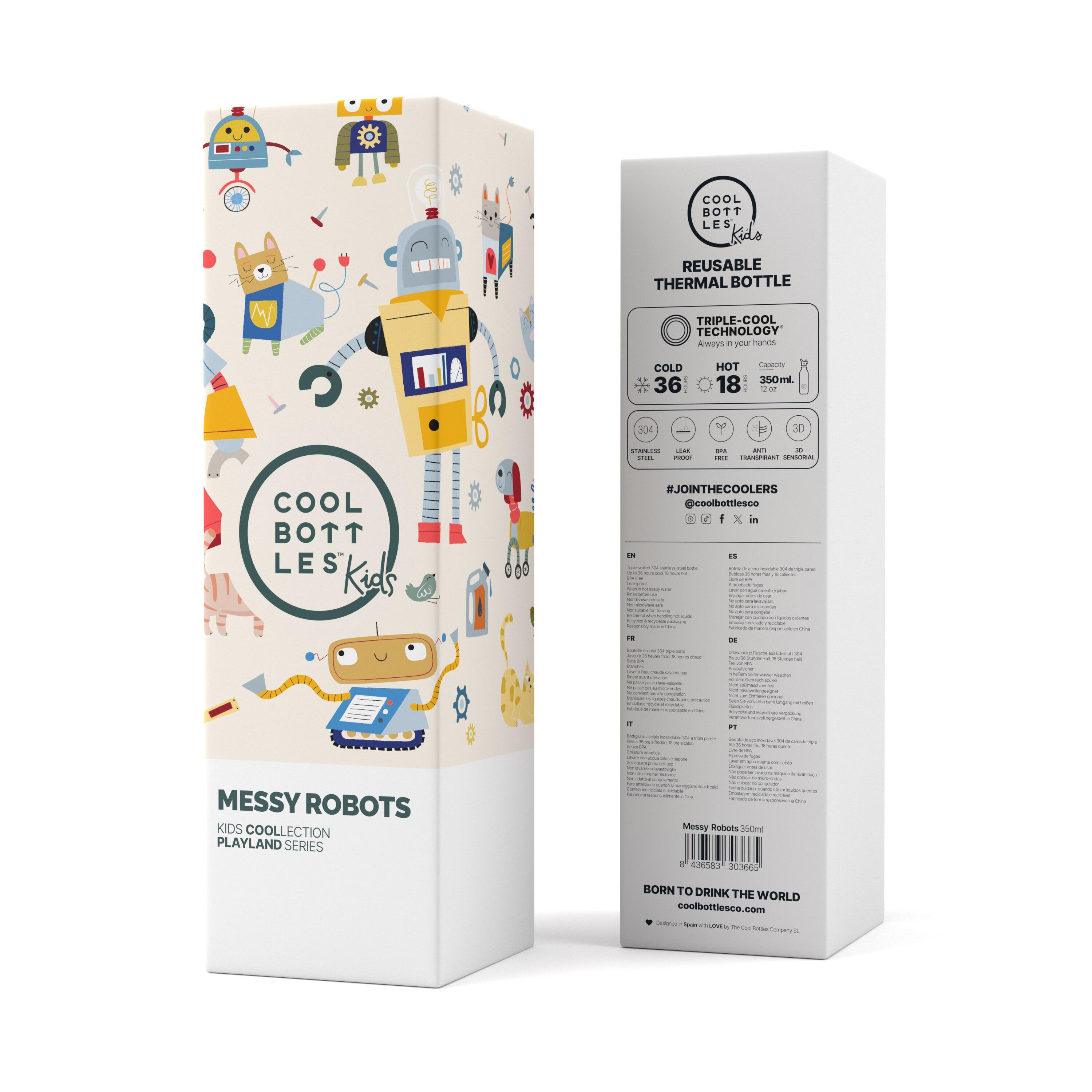 Botella Térmica para niños Cool Bottles. Con envío gratis. Messy Robots 350ml 4/5