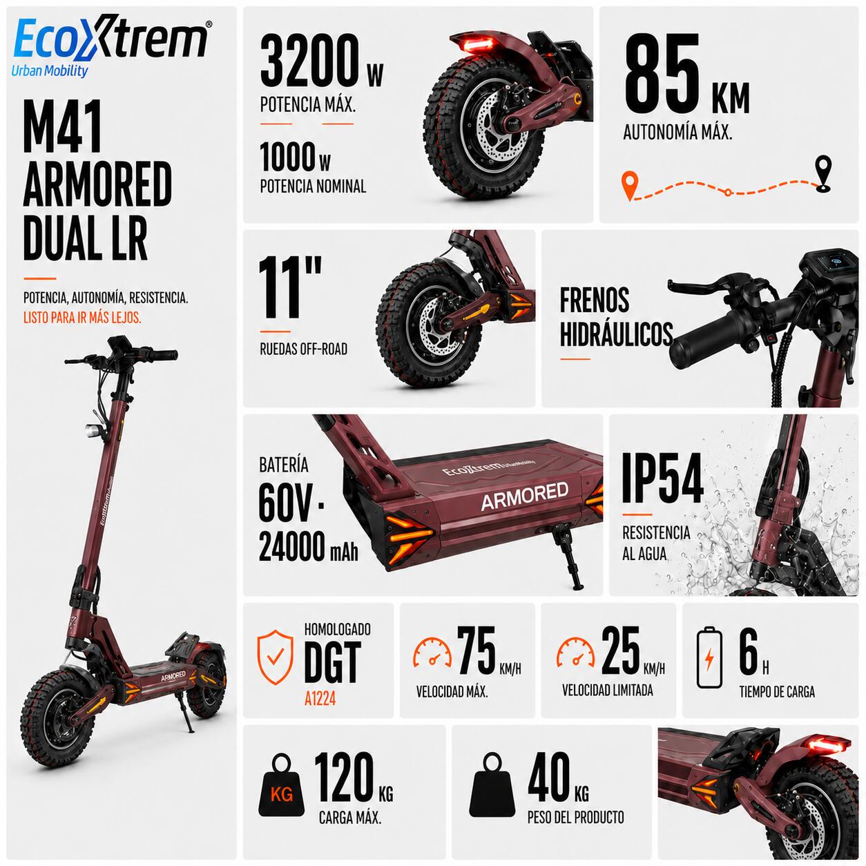 Ecoxtrem M41 Armored Dual LR 60V 24Ah | Double moteur | Homologué DGT 3/7