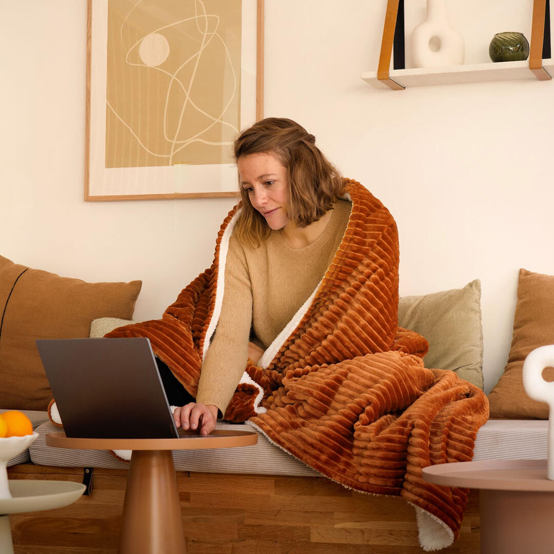 Couverture chauffante électrique KOOMY Caramel - 180x130 - Sherpa et Flanelle 2/6
