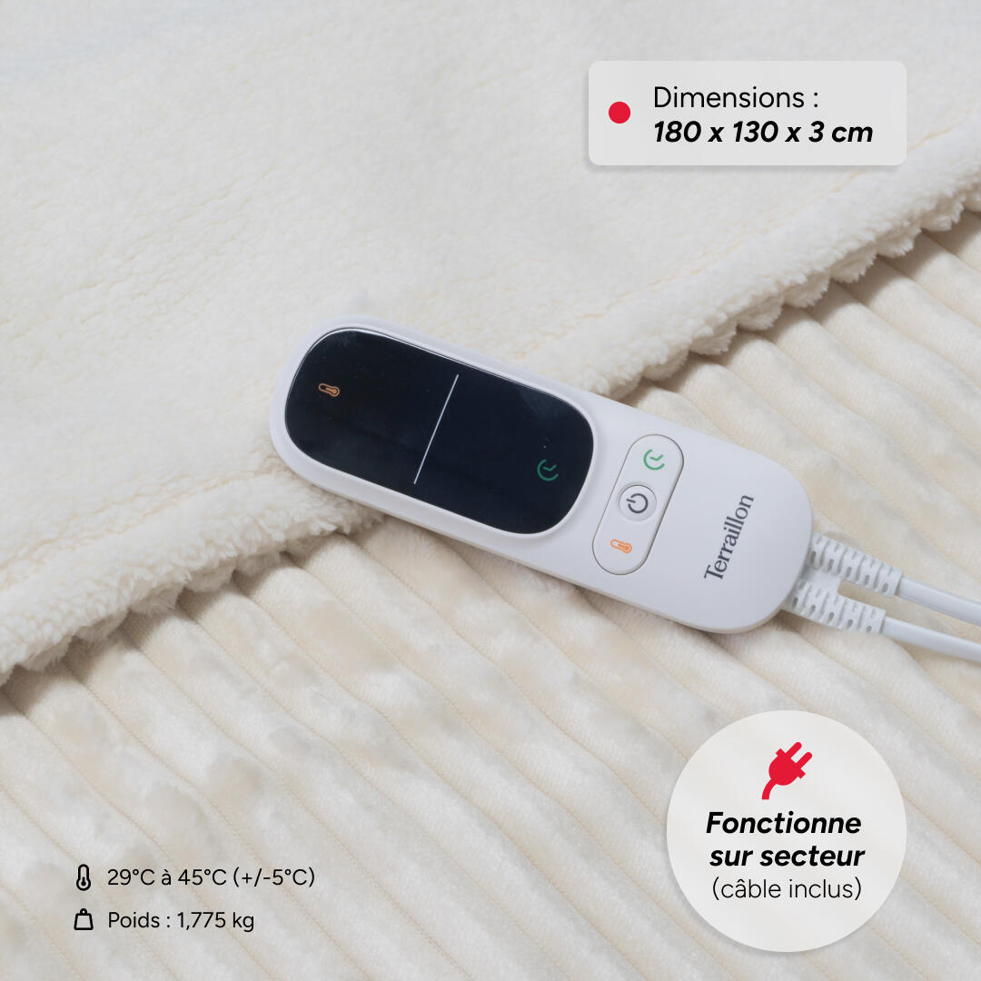Couverture chauffante électrique KOOMY Crème- 180x130 - Sherpa et Flanelle 5/6