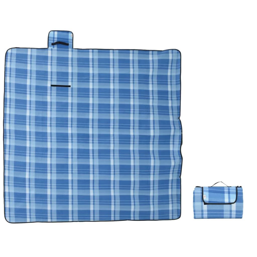 VidaXL faltbare Picknickdecke 200 x 200 cm blau kariert Samtoberfläche 3/3