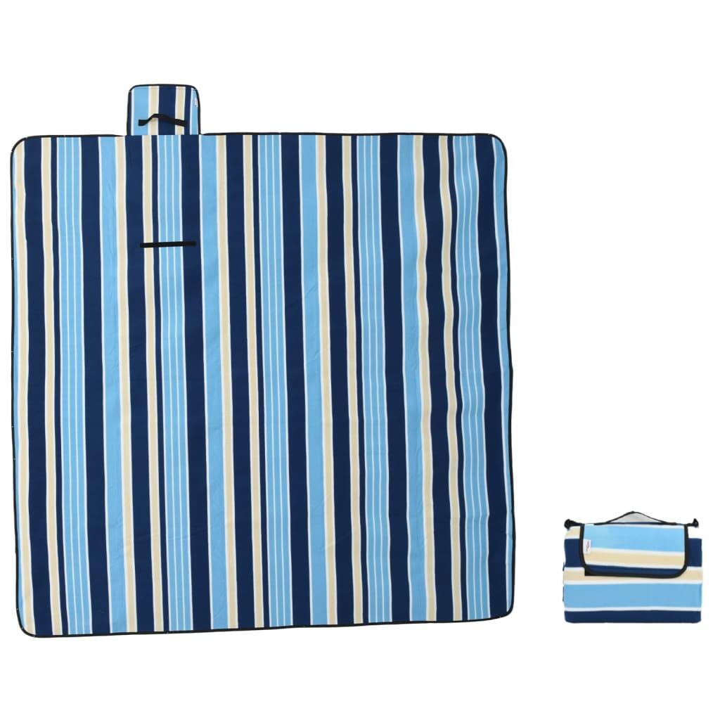 VidaXL faltbare Picknickdecke gestreift 200x200 cm blau-weiß 3/3