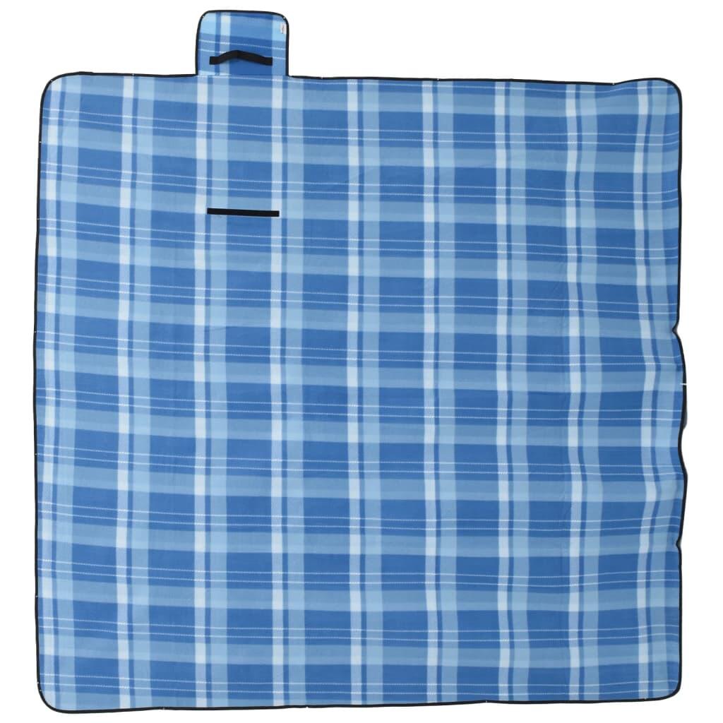 VidaXL faltbare Picknickdecke 200 x 200 cm blau kariert Samtoberfläche 2/3
