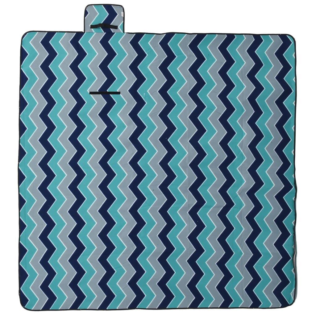 VidaXL Manta de picnic plegable 200x200 cm terciopelo azul ondas. 2/3