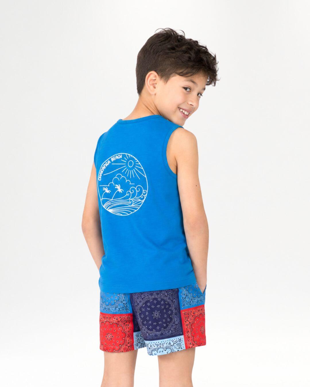 Camiseta regata azul com estampa de onda de surf para 3/5