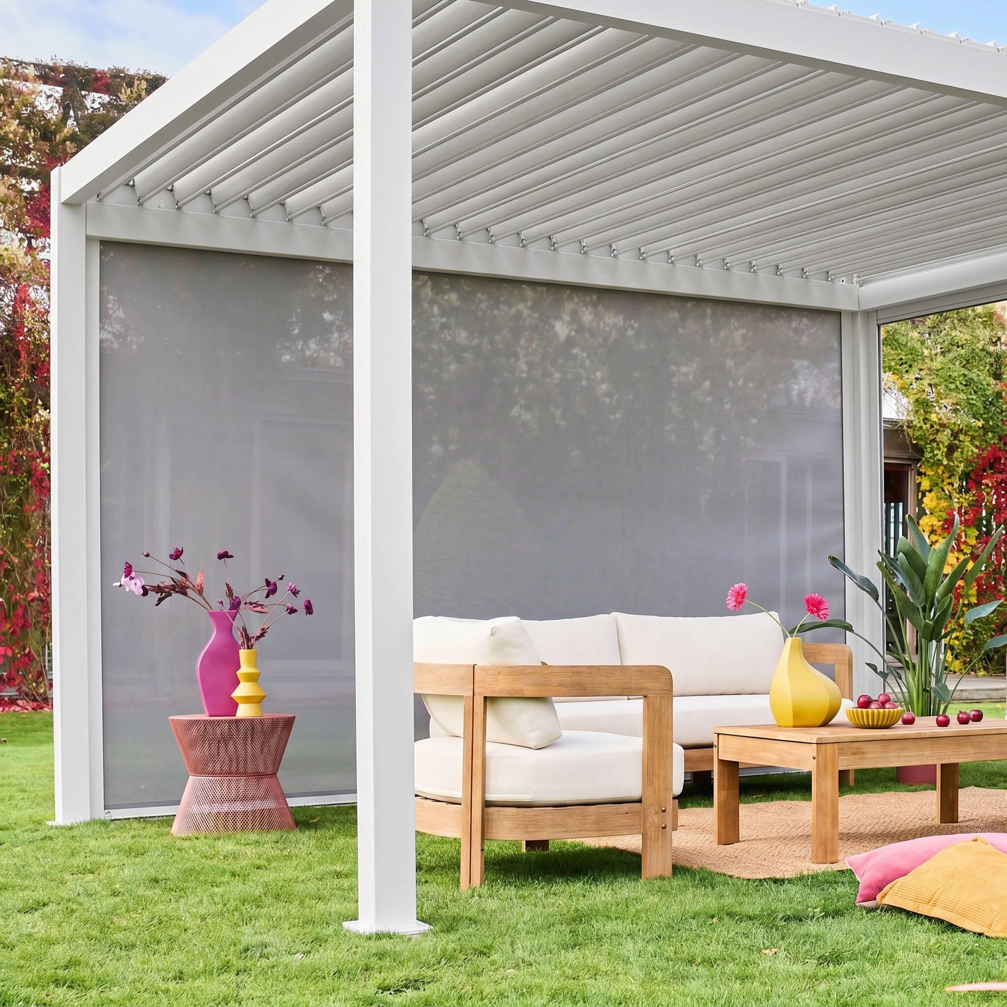 Cortina lateral de 4m para pérgola bioclimática Triomphe 3x4m, Branco 3/5