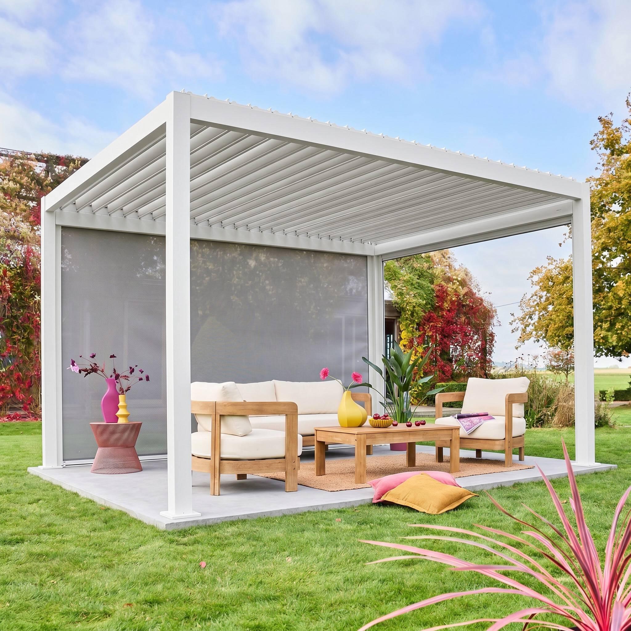 Cortina lateral de 4m para pérgola bioclimática Triomphe 3x4m, Branco 2/5