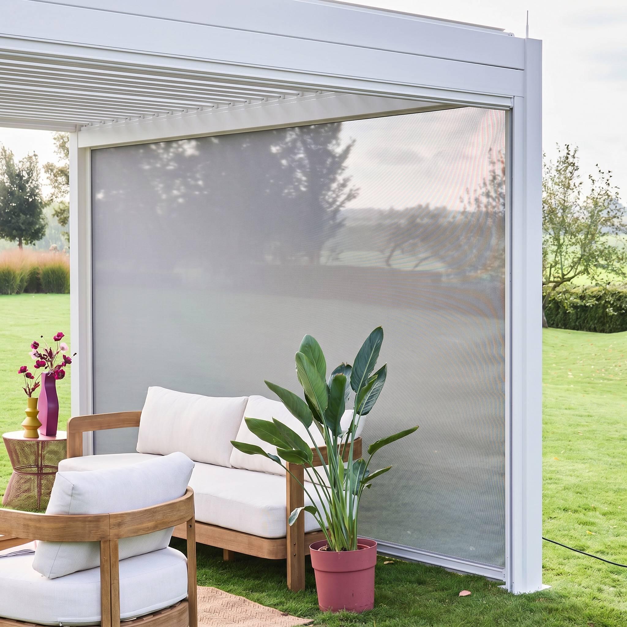 Cortina lateral de 4m para pérgola bioclimática Triomphe 3x4m, Branco 5/5
